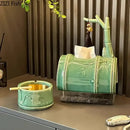 GobekUsa Bamboo Tissue Box: Ceramic Green Bamboo Design for Coffee Table & Desk Decor