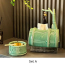 GobekUsa Bamboo Tissue Box: Ceramic Green Bamboo Design for Coffee Table & Desk Decor