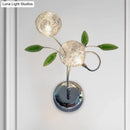 GobekUsa Green Crystal Leaf Wall Mount Lamp with Class Glass Shade - Bedside Wall Lighting Solution in Chrome