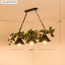 GobekUsa Green Faux Plant Farmhouse Pendant Island Light with Metallic Shade