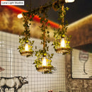 GobekUsa Green Faux Plant Farmhouse Pendant Island Light with Metallic Shade