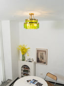 Green Glass Drum-Shaped Ceiling Light