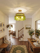 Green Glass Drum-Shaped Ceiling Light