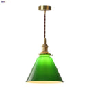 GobekUsa Copper Canopy LED Pendant Light Fixture Green Glass Hanging Lamp