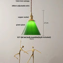 GobekUsa Copper Canopy LED Pendant Light Fixture Green Glass Hanging Lamp