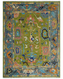 Green, Gray and Peach Vibrant Colorful Hand knotted Traditional Oushak 8x10 and 9x12 wool Area Rug by The Rug Decor