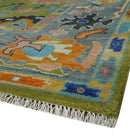 Green, Gray and Peach Vibrant Colorful Hand knotted Traditional Oushak 8x10 and 9x12 wool Area Rug by The Rug Decor