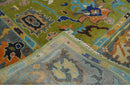 Green, Gray and Peach Vibrant Colorful Hand knotted Traditional Oushak 8x10 and 9x12 wool Area Rug by The Rug Decor