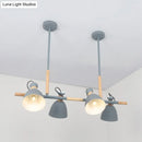 GobekUsa Green/Grey/White Metal Dome Shade Island Chandelier - Nordic Style Pendant Lamp with 4 Heads