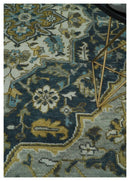 Ivory Teal Silver Olive Wool Area Rug - Hand Knotted Heriz Medallion by The Rug Decor