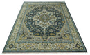Ivory, Teal, silver and Olive Hand Knotted Traditional Heriz Medallion Multi size wool Area Rug