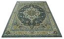 Ivory Teal Silver Olive Wool Area Rug - Hand Knotted Heriz Medallion by The Rug Decor