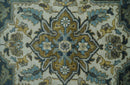 Ivory Teal Silver Olive Wool Area Rug - Hand Knotted Heriz Medallion by The Rug Decor