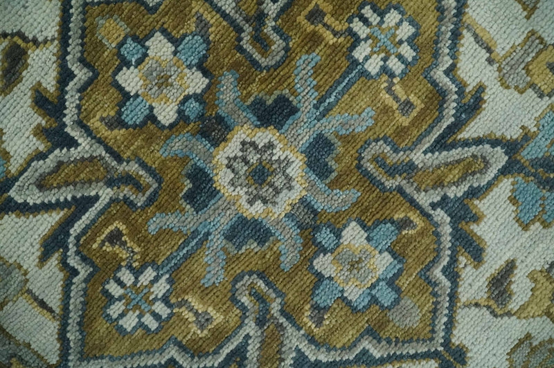 Ivory, Teal, silver and Olive Hand Knotted Traditional Heriz Medallion Multi size wool Area Rug