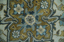 Ivory Teal Silver Olive Wool Area Rug - Hand Knotted Heriz Medallion by The Rug Decor