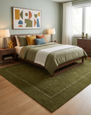 Hand Loomed Premium Wool Area Rug Modern Green Design With Yellow And Red Accents by The Rug Decor