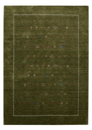 Hand Loomed Premium Wool Area Rug Modern Green Design With Yellow And Red Accents by The Rug Decor