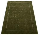 Hand Loomed Premium Wool Area Rug Modern Green Design With Yellow And Red Accents by The Rug Decor