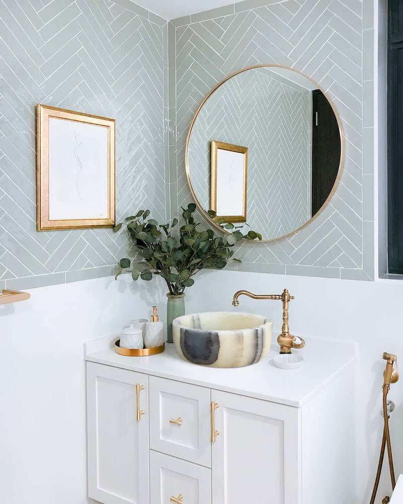 Green Translucent Onyx Natural Stone Above Vanity Bathroom Vessel Sink