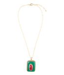 Green Onyx Stacked Red Quartz Golden Pendant Necklace
