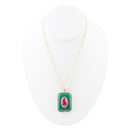 Green Onyx Stacked Red Quartz Golden Pendant Necklace