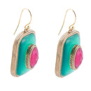 Green Onyx Stacked Red Stone Golden Drop Earrings