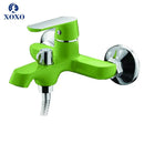 GobekUsa Brass Chrome Wall Mounted Shower Faucet Set with Green Orange Shower Head