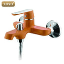 GobekUsa Brass Chrome Wall Mounted Shower Faucet Set with Green Orange Shower Head