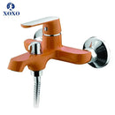 GobekUsa Brass Chrome Wall Mounted Shower Faucet Set with Green Orange Shower Head