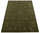 Green Tribal Center Medallion Hand Loomed Wool Area Rug with Warm Yellow Red Accents by The Rug Decor