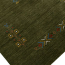 Green Tribal Center Medallion Hand Loomed Wool Area Rug with Warm Yellow Red Accents by The Rug Decor