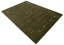 Green Tribal Center Medallion Hand Loomed Wool Area Rug with Warm Yellow Red Accents by The Rug Decor