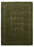 Green Tribal Center Pattern Hand Loomed Wool Area Rug