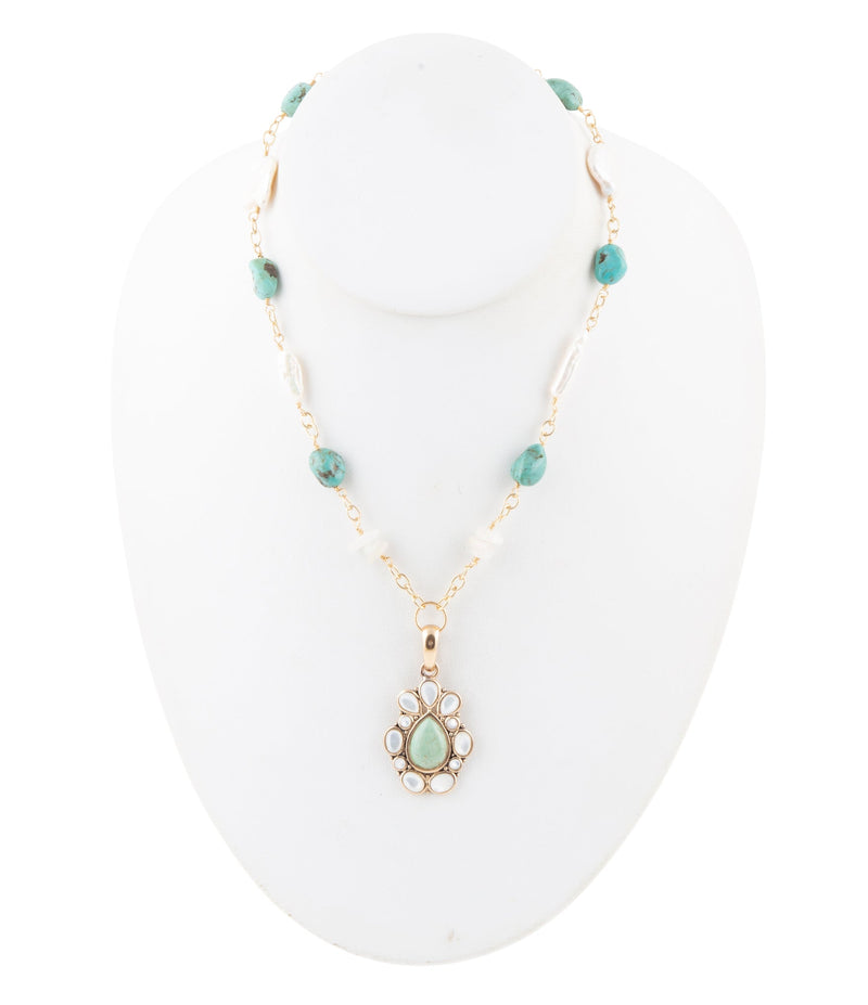 Green Turquoise Pearl Drop Necklace