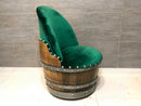 Whiskey & Wine Barrel Reading Chair — Hidden Storage, Green Velvet Upholstery