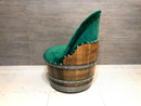 Whiskey & Wine Barrel Reading Chair — Hidden Storage, Green Velvet Upholstery