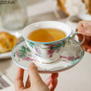 Green vine flower porcelain cup and saucer dining room tea set by Decorbites