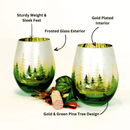 Green Pine Tree Stemless Wine Glasses by Jersey Art Glass