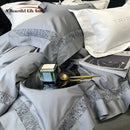 GobekUsa Grey Hollow Lace 1000TC Egyptian Cotton Bedding Set with Wide Edge