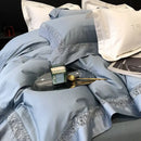 GobekUsa Grey Hollow Lace 1000TC Egyptian Cotton Bedding Set with Wide Edge