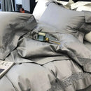 GobekUsa Grey Hollow Lace 1000TC Egyptian Cotton Bedding Set with Wide Edge