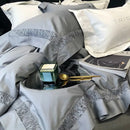 GobekUsa Grey Hollow Lace 1000TC Egyptian Cotton Bedding Set with Wide Edge