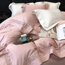 GobekUsa Grey Hollow Lace 1000TC Egyptian Cotton Bedding Set with Wide Edge