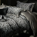 GobekUsa 1000TC Egyptian Cotton Grey Leopard Print Bedding Set with Duvet Cover, Sheet, Pillowcase