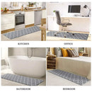 GobekUsa Grey Plaid Kitchen Rug Blue Lattice Long Absorption Doormat in Striped Design