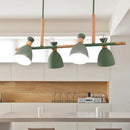 GobekUsa Grey/White/Green Bell Island Lamp - Nordic 4-Light Iron Pendant with Rotatable Design and Wood Decoration