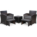 5 Pieces Patio Rattan Furniture Set with Ottoman and Tempered Glass Coffee Table-Gray by LJGDeals