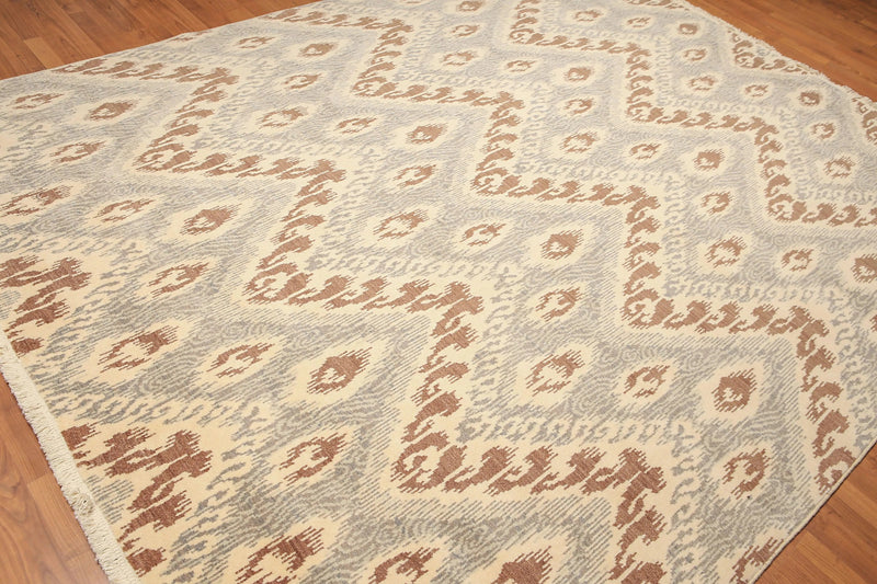 8' x 10' Modern Hand Knotted Ikat Wool Full Pile Oriental Area Rug Ivory