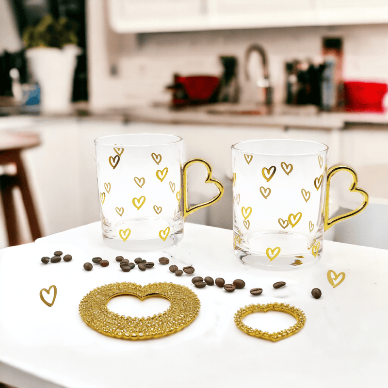 Gold Heart Glass Coffee Mug