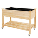 Wood Elevated Planter Bed with Lockable Wheels Shelf and Liner by LJGDeals